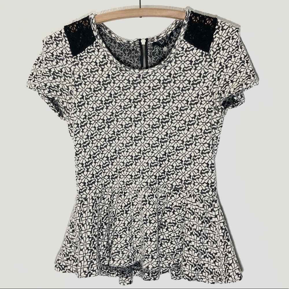 Anthropologie Knitted & Knotted Floral Peplum Top Women’s XS